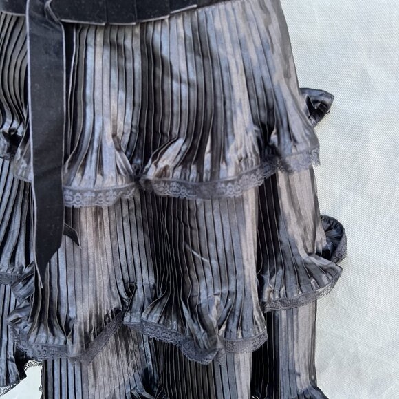 Betsey Johnson Evening Sz 6 Black Pleated Gold Lace Strapless Mini Dress Corset - Picture 5 of 6